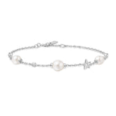 Silver Shell Pearl and Star Station Bracelet